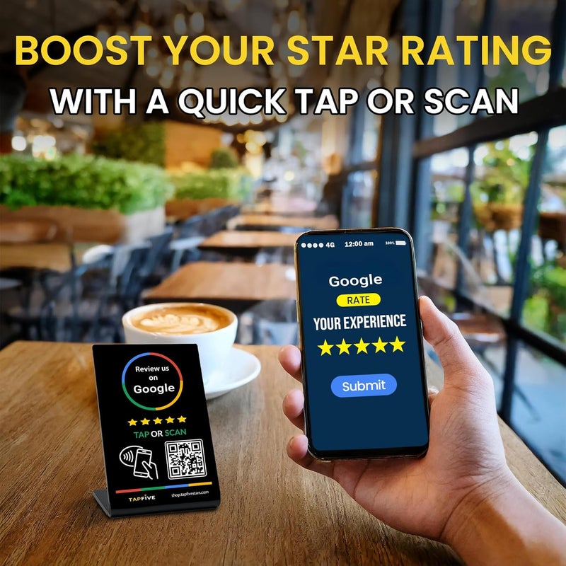 TapFive Google Review Stand compatible with Google Reviews - Tap for Instant Reviews - All Phones Compatible - Reusable Smart Tap NFC & QR - Boost Business Reviews - Zappy Fast (Black, 10-Pack) - Image 4